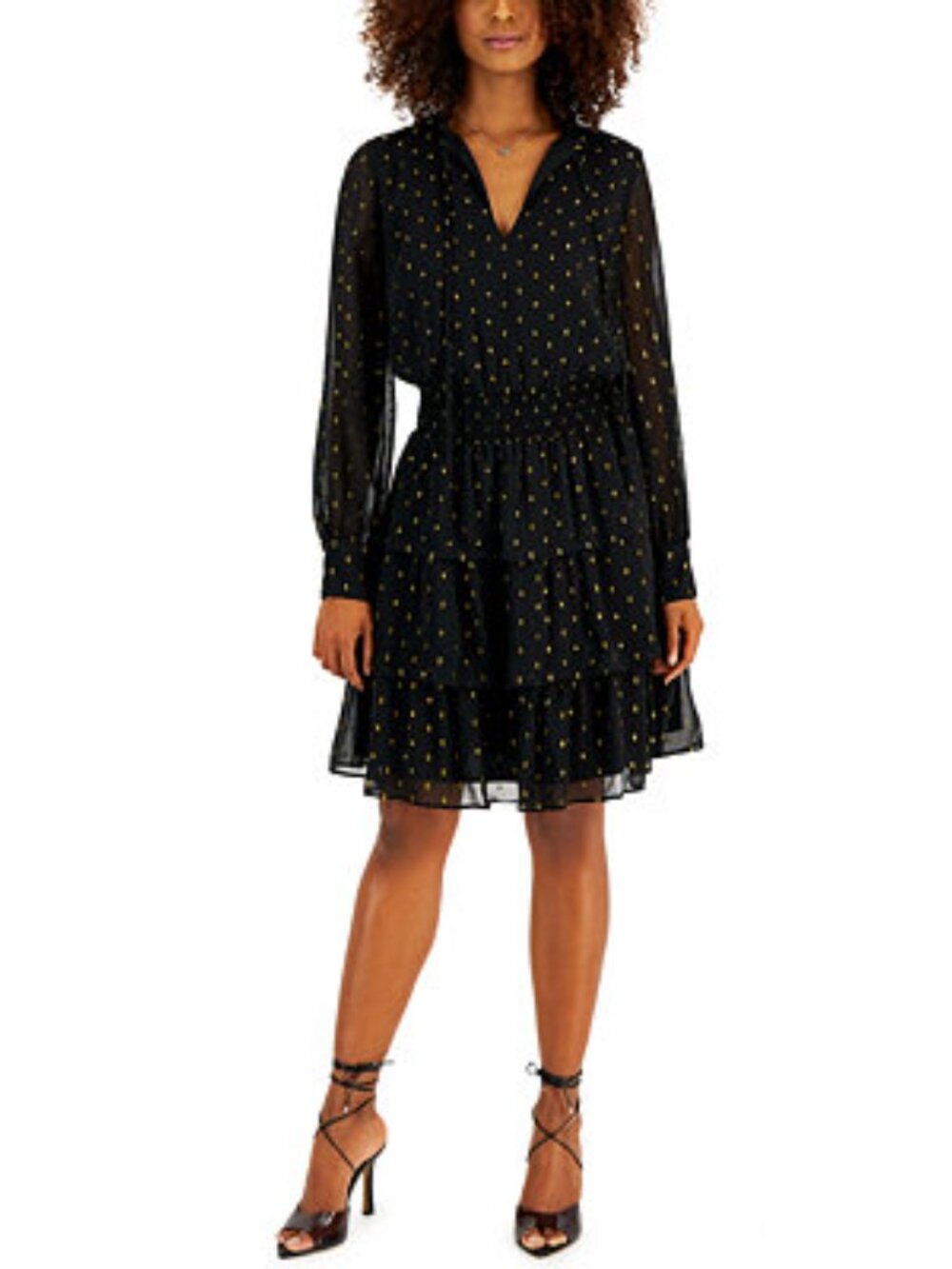 NWOT INC Black Dress with Gold Dot Print